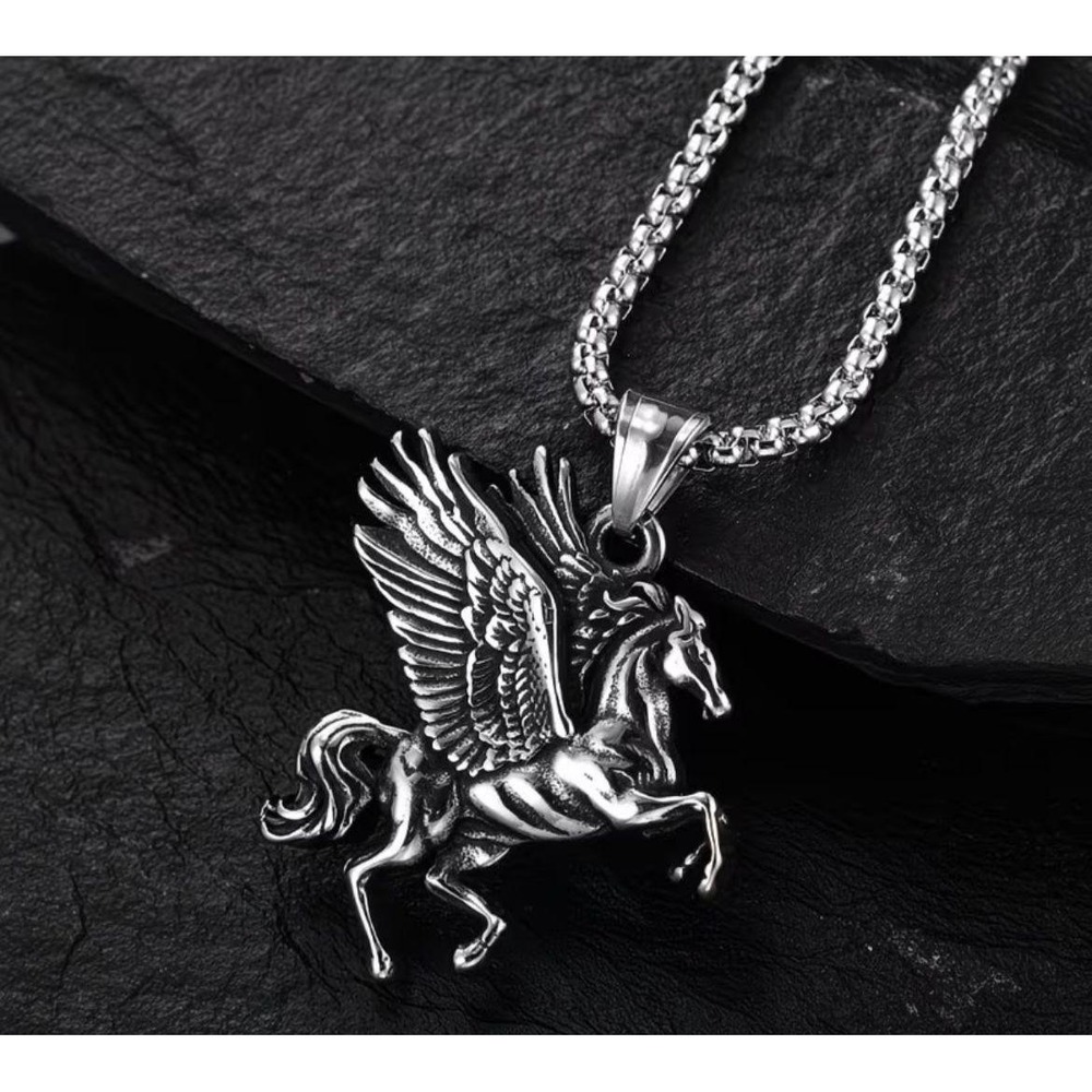 Silver Pegasus Winged Horse Pendant Necklace Greek Mythology‎ Box Chain Jewelry